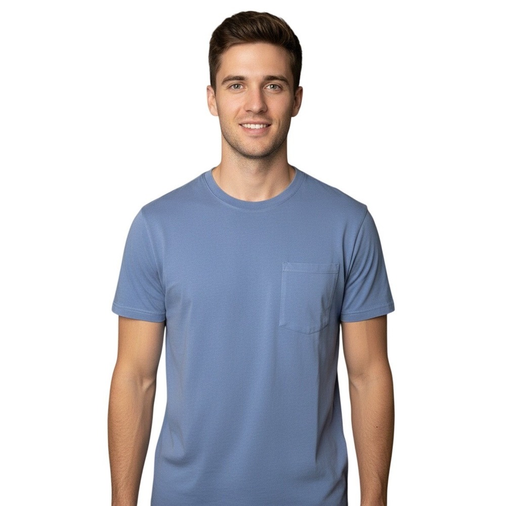Mens Blue Crew Neck Short Sleeve‎ Pocket T Shirt Casual Basic Size Medium
